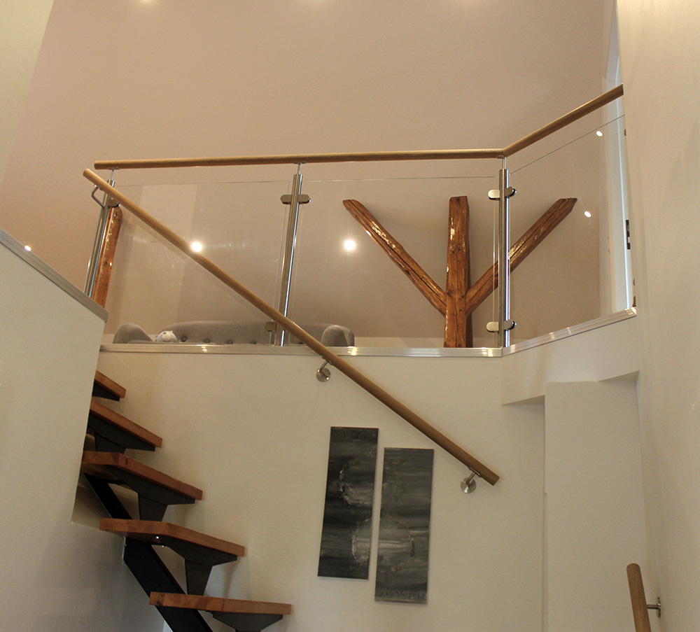 Indoor oak handrail